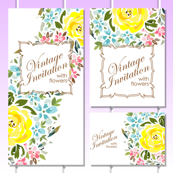 Set of floral vintage invitaional cards - Vector, Image