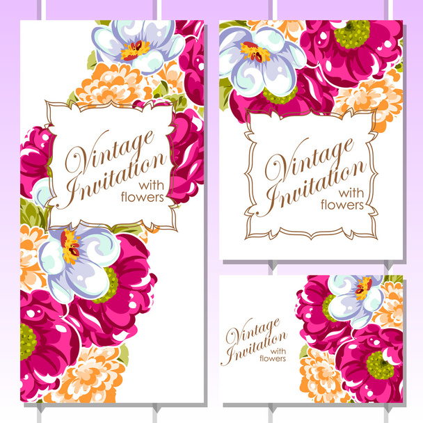 Set of floral vintage invitaional cards - Vector, afbeelding