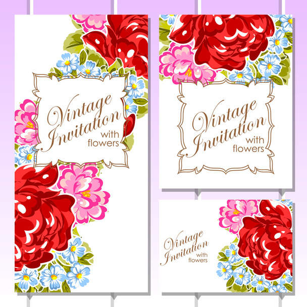 Set of floral vintage invitational cards - Вектор,изображение