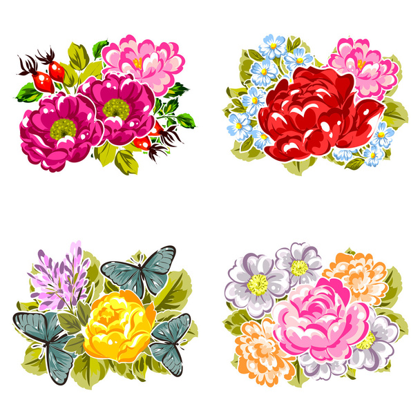 Set of beautiful colorful flowers - Вектор, зображення