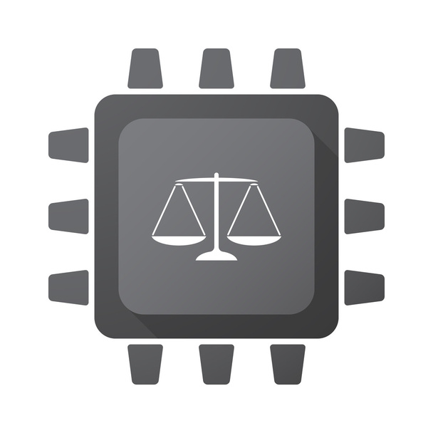 Na białym tle Cpu chip ikona ze znakiem skali wagi sprawiedliwości - Wektor, obraz