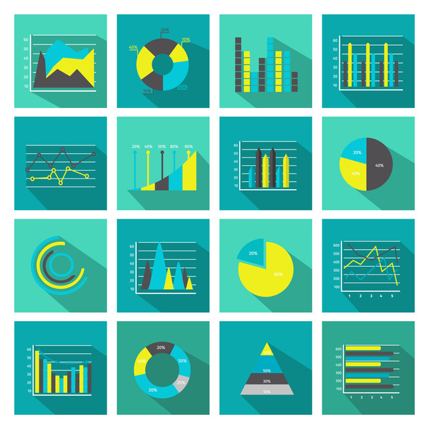 Colored Graphs Flat Icon Set - Vector, afbeelding