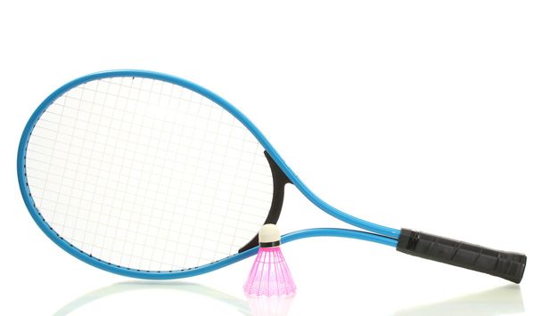 Badminton racket and shuttlecock isolated on white - Zdjęcie, obraz