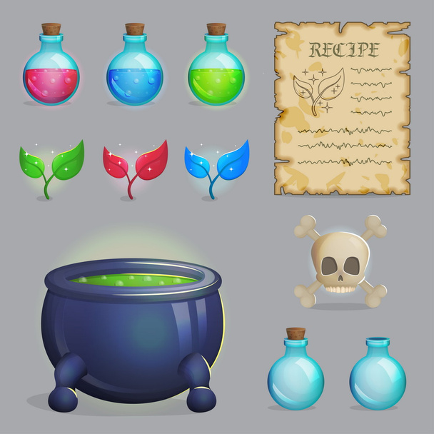 Brouwen een potion magische set van pictogrammen - Vector, afbeelding