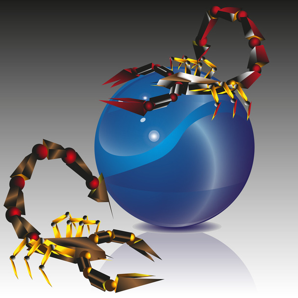 Collage two scorpion and blue ball - Vector, Image