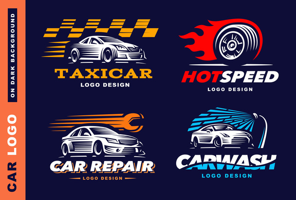 Sammlung von Logos Auto, Taxiservice, Wäsche, Reparatur - Vektor, Bild
