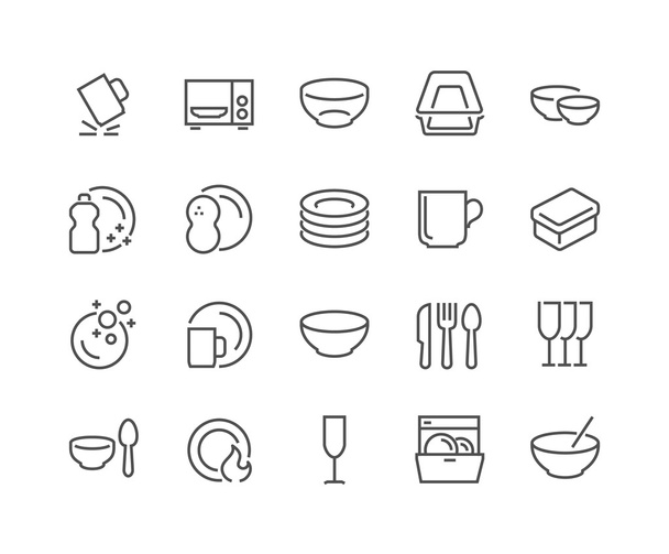 Line Dish and Plates Icons - Vector, Image