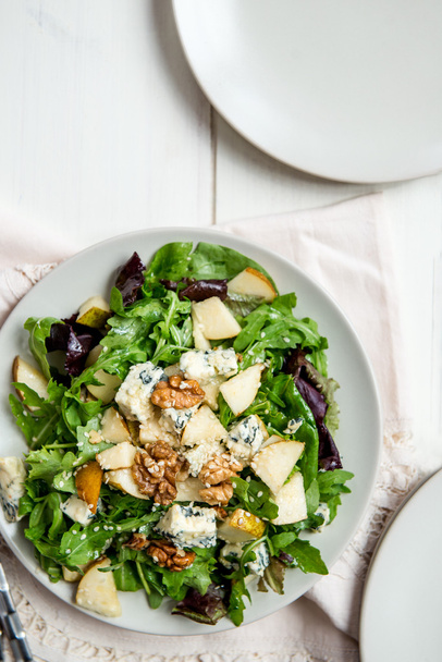 Green Salad with Pears, Blue Cheese, Walnuts - Photo, Image