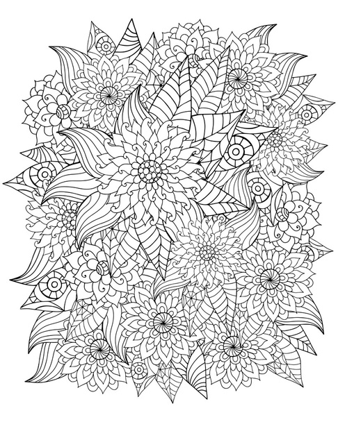 Flores y hojas zentangle dibujadas a mano para adultos anti estrés
. - Vector, Imagen