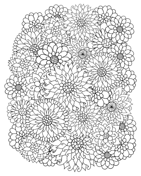 Handgezeichnete Zentangle-Blumen für Erwachsene gegen Stress. - Vektor, Bild