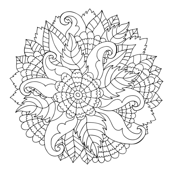 Schwarz-weißer Kreis floraler Ornament. - Vektor, Bild