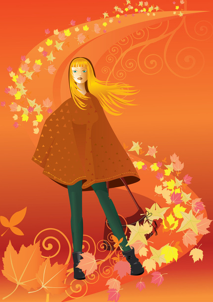 Woman in autumn - Vector, Image