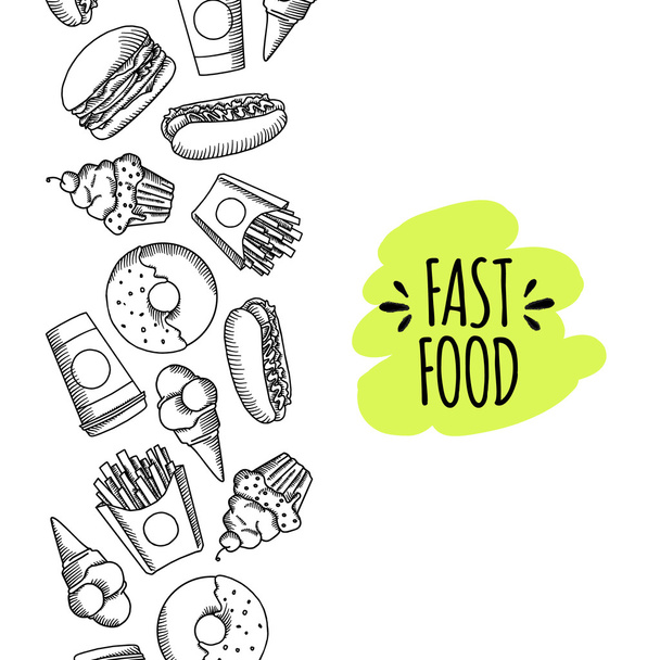 Fast food. Set of cartoon vector background. - Vektori, kuva