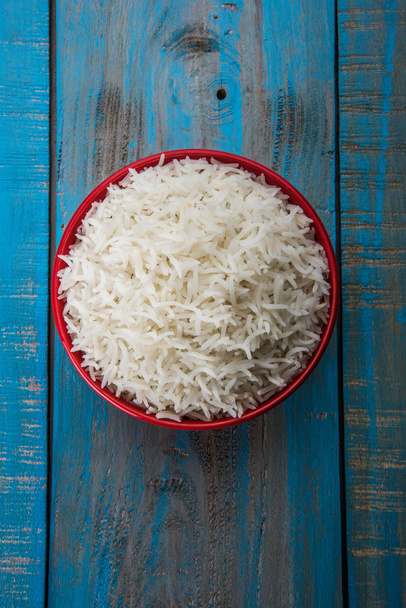 indian basmati rice, pakistani basmati rice, asian basmati rice, cooked basmati rice, cooked white rice, cooked plain rice in bowl - Photo, Image