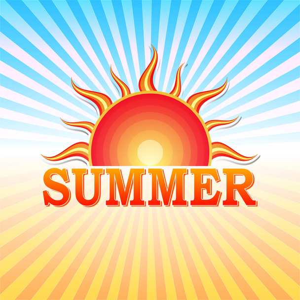 летняя метка с солнцем и лучами, вектор
 - Вектор,изображение