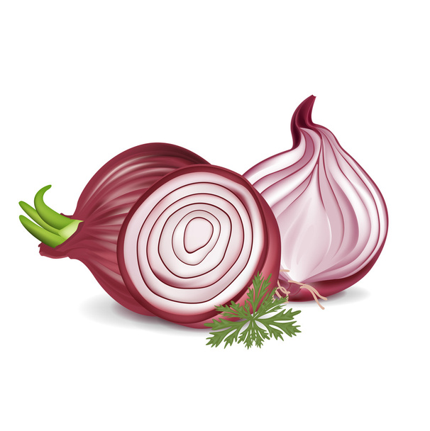 Sliced and whole red onions - Vektori, kuva