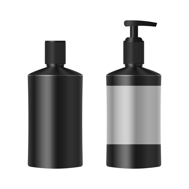Realistic black bottle for shampoo - Vector, Image