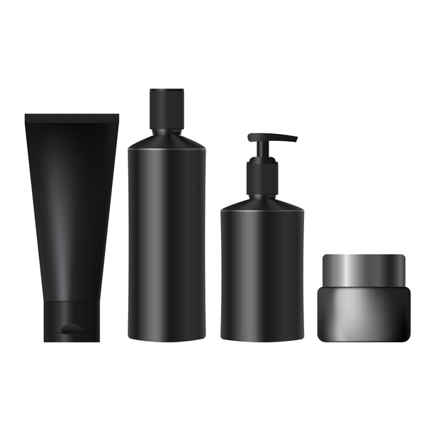 set realistic black jars for cosmetics - Vector, Image