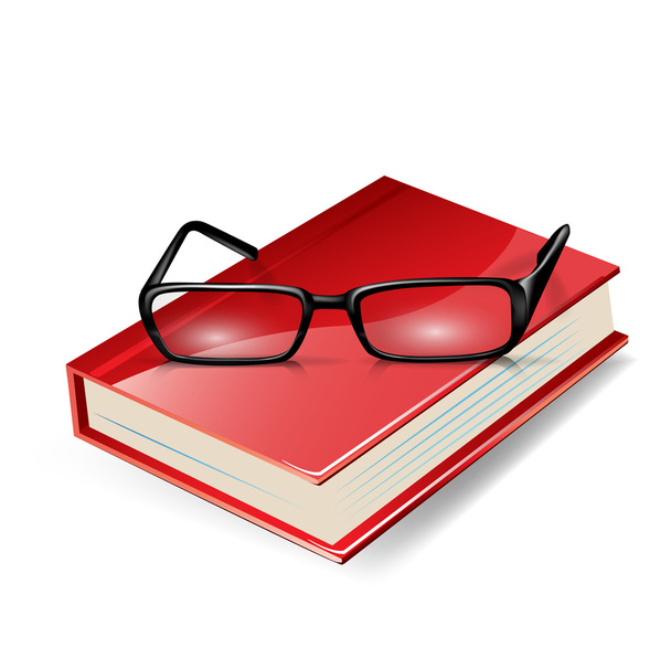 Reading glasses on red book - Vector, Image