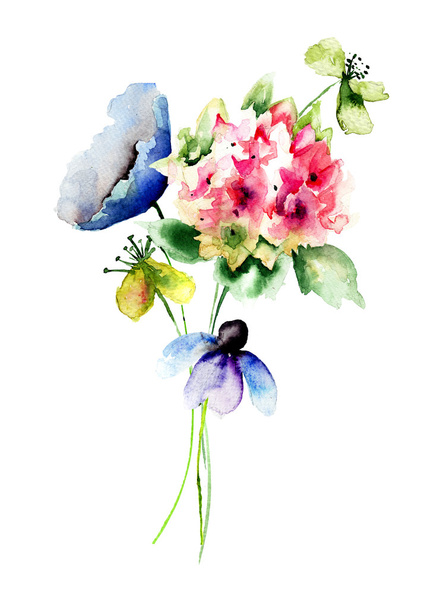 Beautiful flowers, watercolor illustration - Foto, imagen