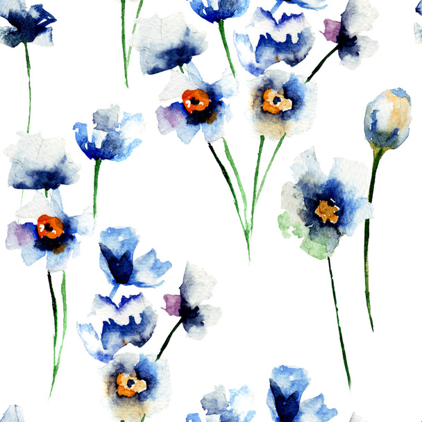Seamless pattern with Blue wild flowers - Foto, afbeelding