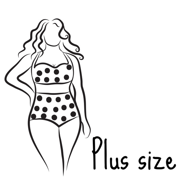 Girl silhouette sketch plus size model. Curvy woman symbol. Vector illustration - Vector, Image