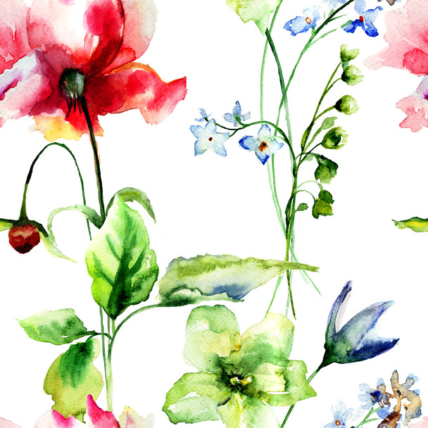 Seamless wallpaper with flowers - Fotó, kép