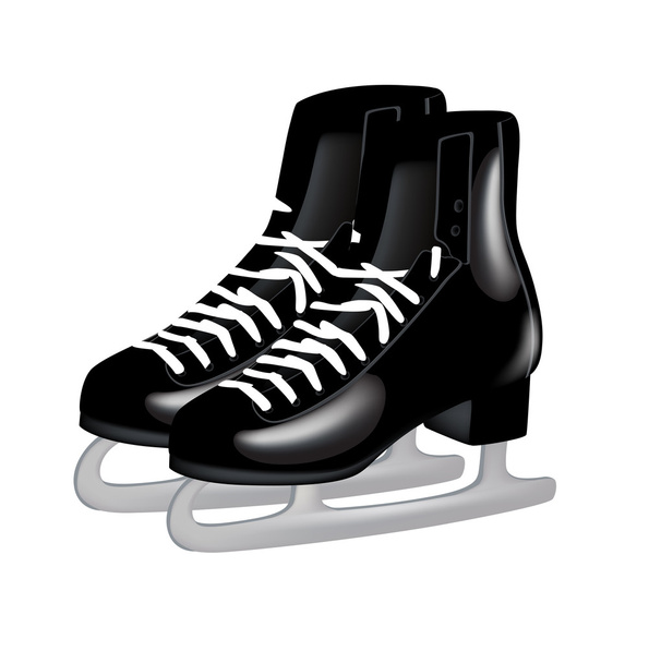 Par de patines de hielo negro sobre blanco
 - Vector, Imagen