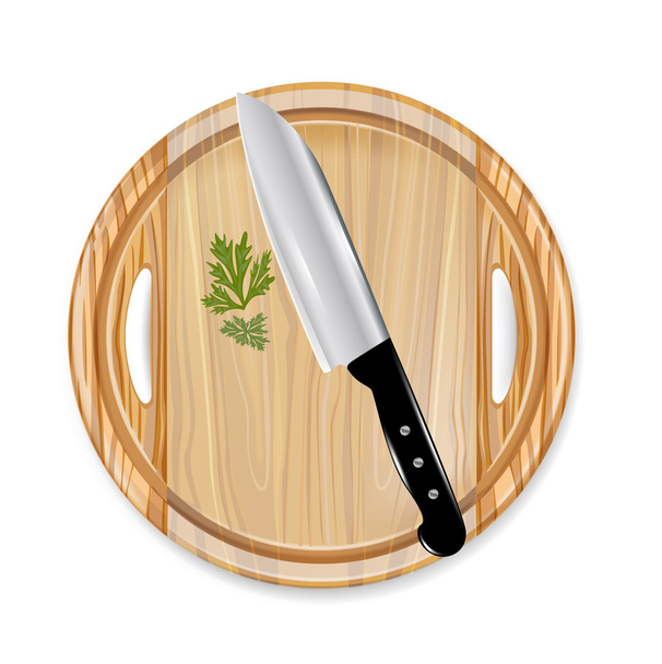 houten bord met mes en peterselie - Vector, afbeelding
