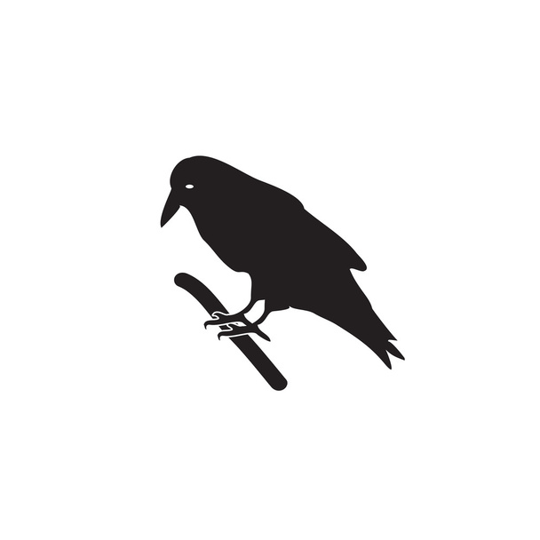 die schwarze Silhouette einer Krähe auf einem Ast. Vektor-Illustration auf isoliertem Hintergrund - Vektor, Bild