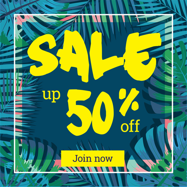 Summer sale. Web-banner or poster with palm leaves. EPS 10 - Wektor, obraz