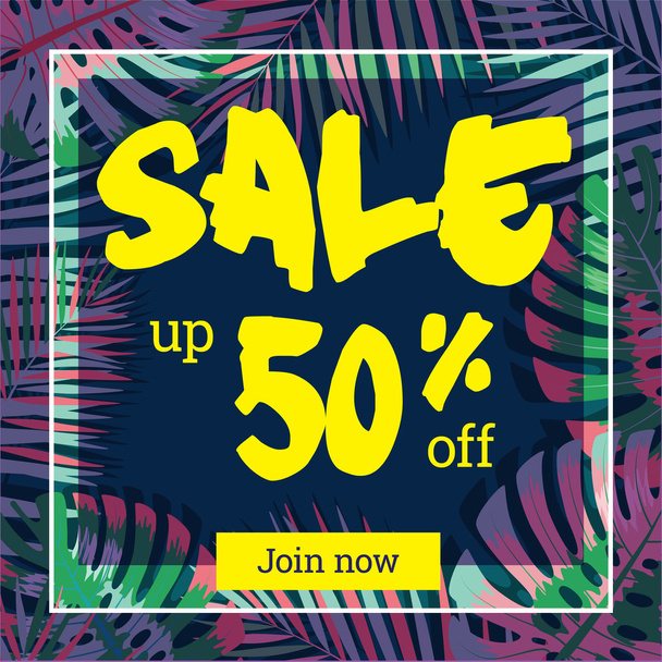 Summer sale. Web-banner or poster with palm leaves. EPS 10 - Vector, Image