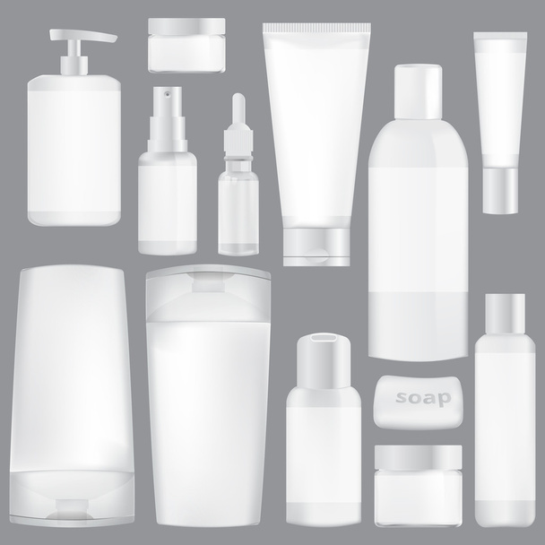 ensemble d'emballage blanc pour cosmétiques sur fond gris
 - Vecteur, image