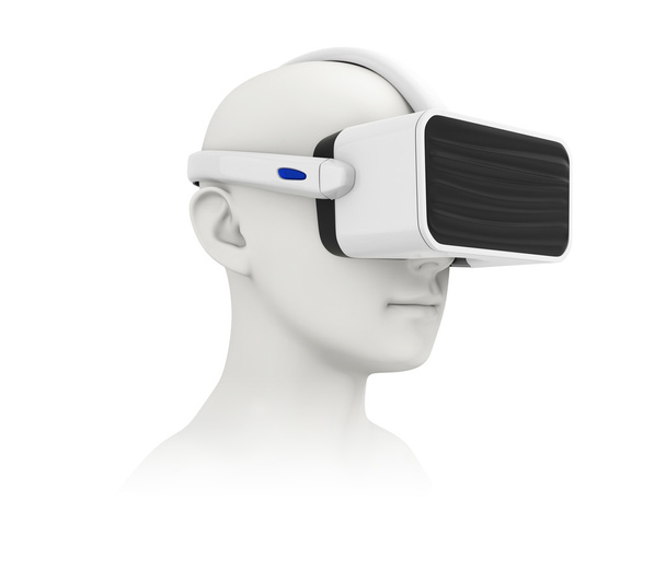 Modelo CG con auriculares VR aislados sobre fondo blanco
. - Foto, Imagen
