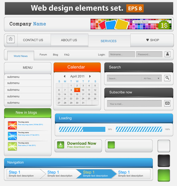 Web design elements set - Vector, afbeelding