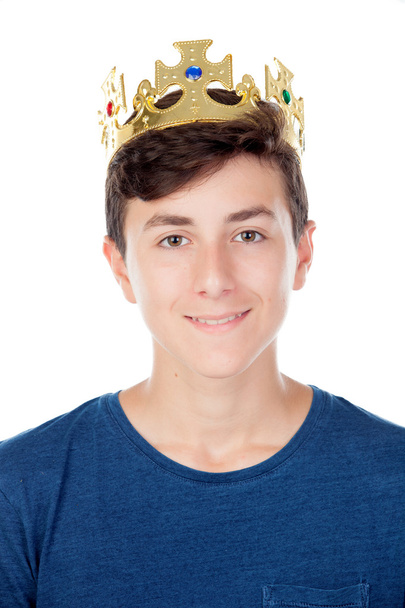 Menino adolescente com coroa rei
 - Foto, Imagem