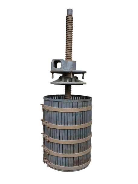 Старовинний дерев'яний винний прес ізольований на білому
 - Фото, зображення