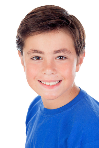 Lustiges Kind zehn Jahre alt und blaues T-Shirt  - Foto, Bild