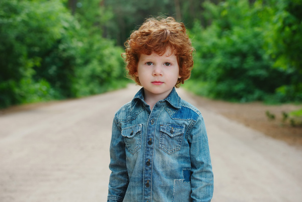 cute little emotional boy outdoors - Fotó, kép