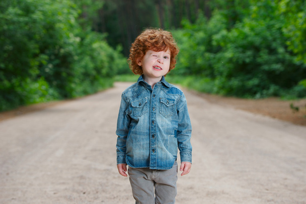 cute little emotional boy outdoors - Photo, Image