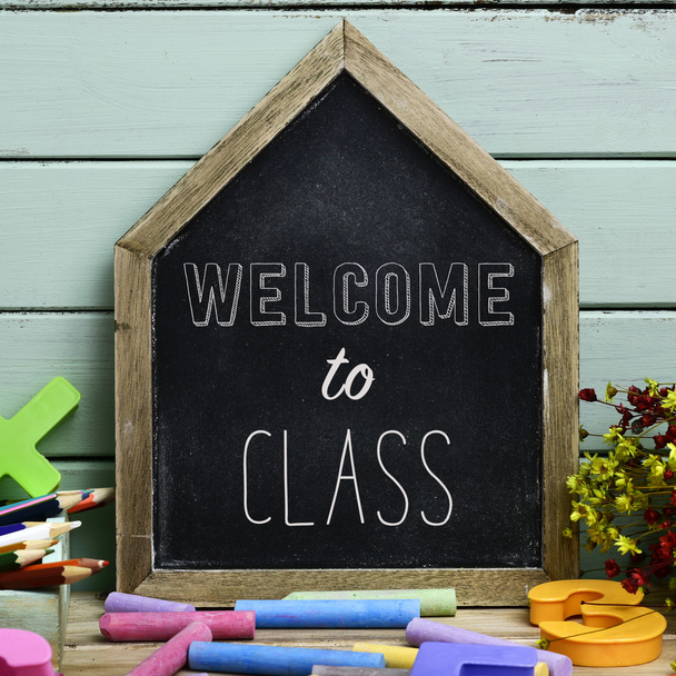text welcome to class in a house-shaped chalkboard - Photo, Image