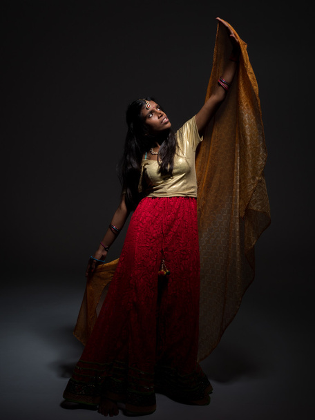 Beautiful young indian woman in a Bollywood performance wearing  - 写真・画像