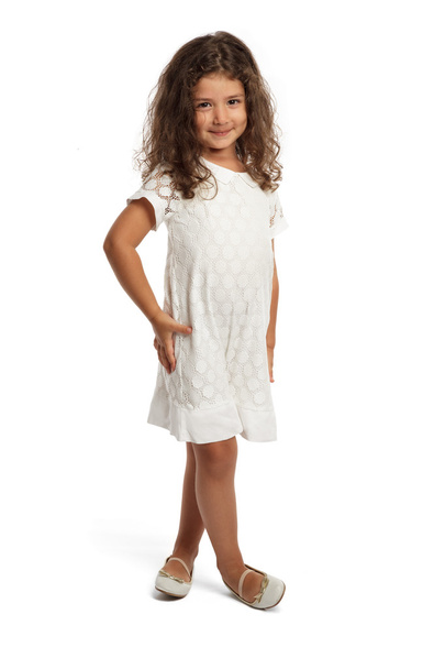 Little girl in white dress - Фото, изображение