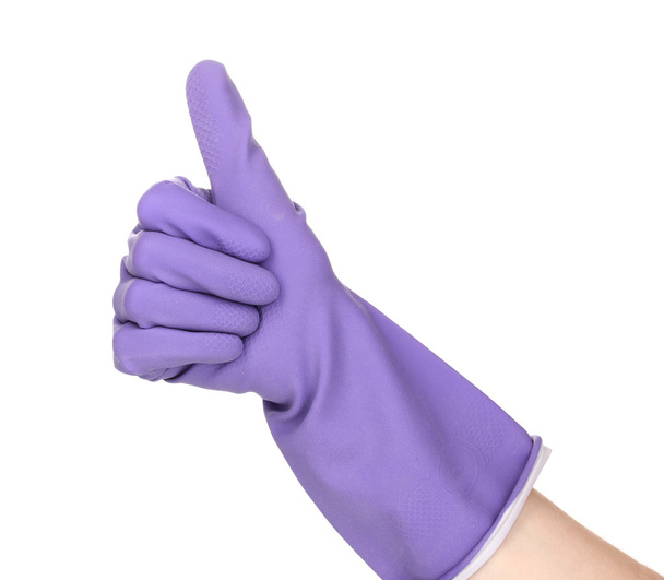Hand in color cleaning glove isolated on white - Фото, зображення
