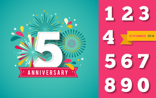 Fogos de artifício aniversário e fundo celebração, conjunto de números
 - Vetor, Imagem