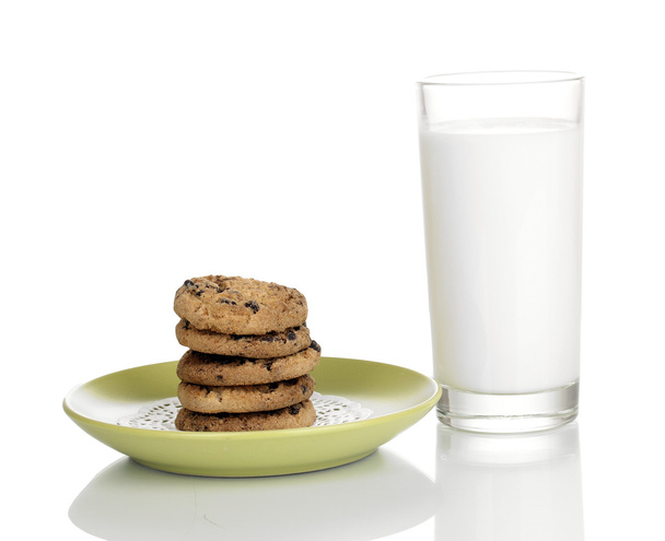 Glass of milk and cookies isolated on white - Fotó, kép
