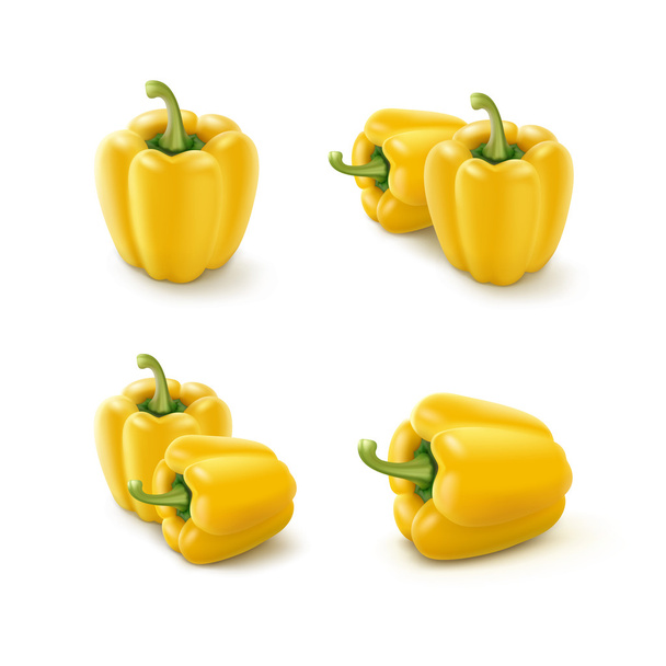 Vector Set of Yellow Sweet Bulgarian Bell Peppers, Paprika Isolated - Vector, Image