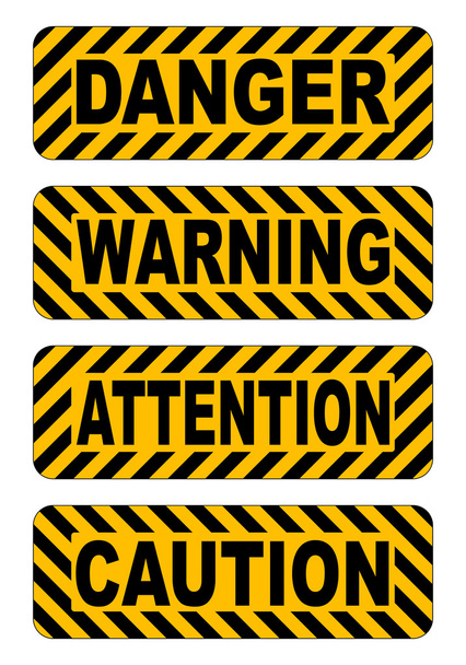 precaución, advertencia, atención, peligro texto pegatinas etiqueta vector ilustración
 - Vector, Imagen