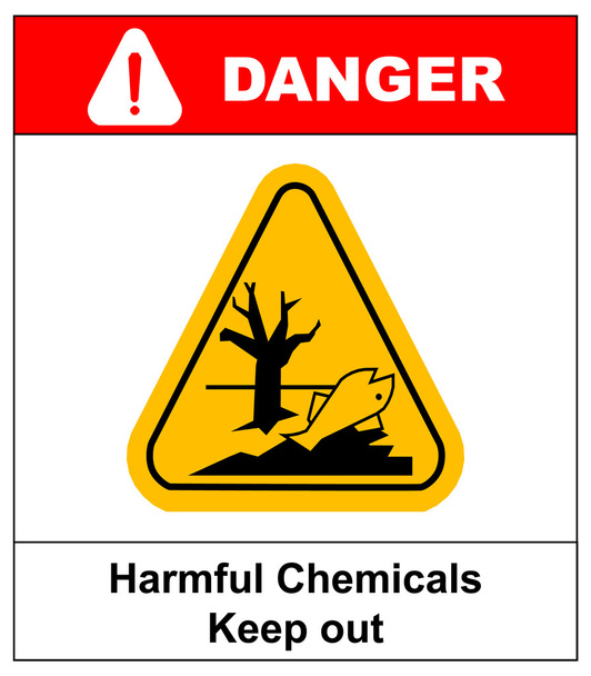 schadelijke chemicaliën weren gevaarlijke aquatisch milieu gevaar waarschuwing gevaar banner, geïsoleerde vectorillustratie - Vector, afbeelding