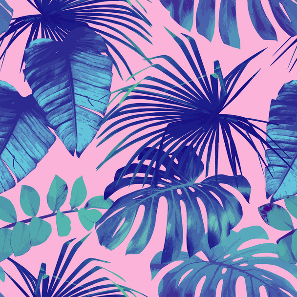 tropical palm, banana leaves in blue style - ベクター画像